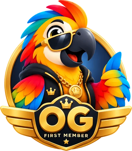 Launch-OG-Abzeichen: der FLOQ-Papagei mit Sonnenbrille, First Member